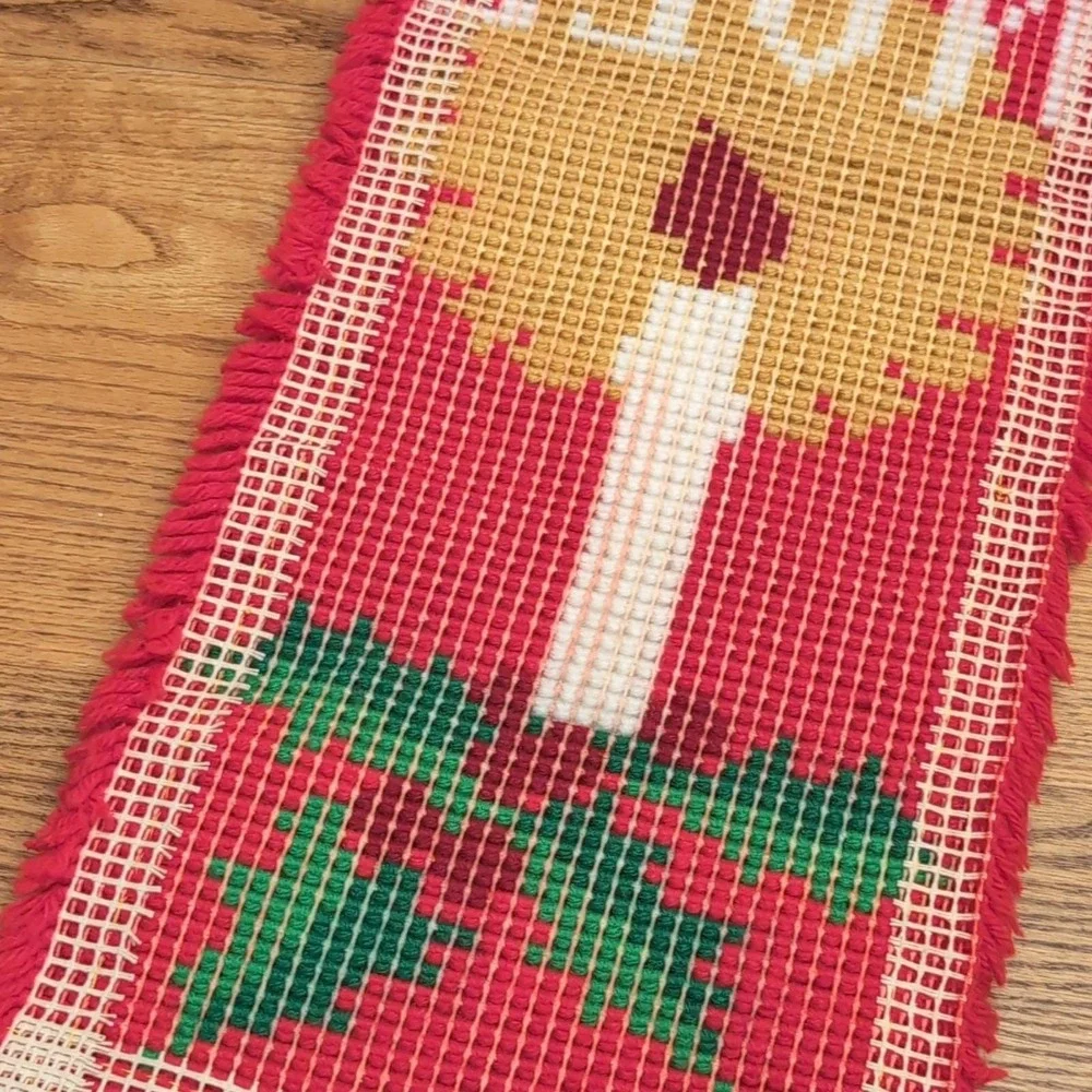 Noel Wall Hanging Latch Hook Handmade Candle Holly Christmas Decor Yarn Canvas